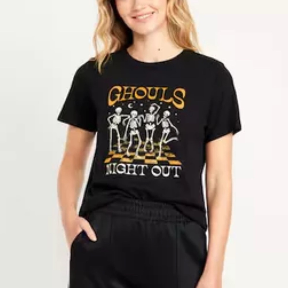 Old Navy Black 'Ghouls Night‎ Out' Skeleton Halloween Tee Large NEW